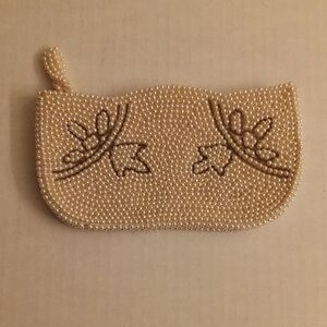 Vintage Micheri Elegant Cream Hand Beaded Made In Japan Clutch PD P